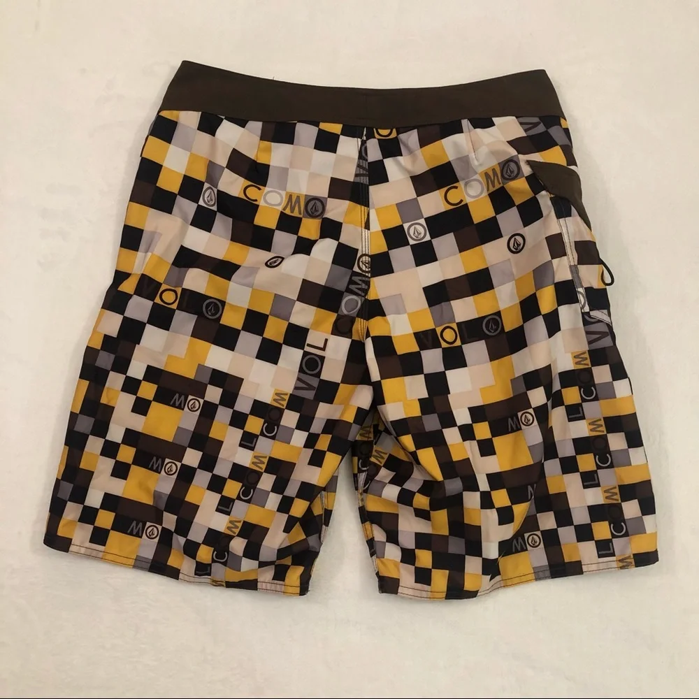 Volcom Stone Surf Skate Brown Yellow Tan Beach Swim Trunks Board Shorts Mens 31